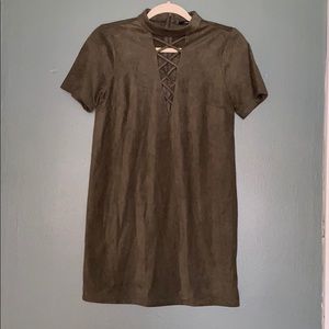 Velour high neck green dress